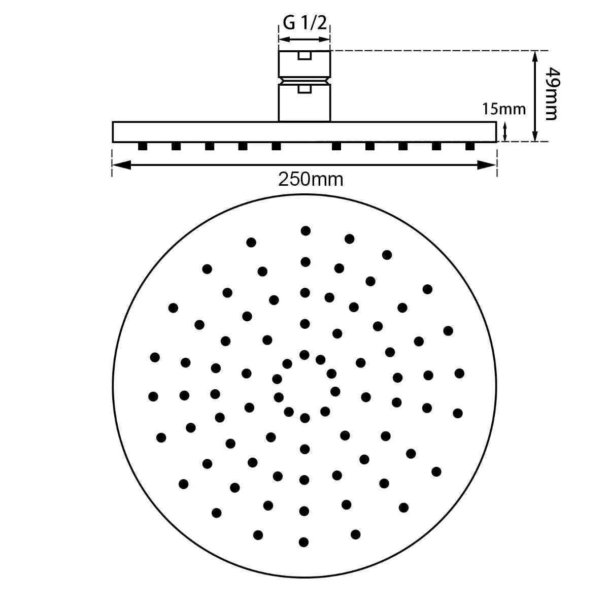 250mm Black Shower Head Aquaperla