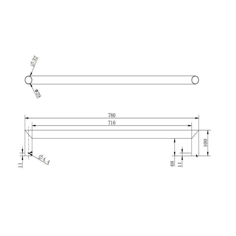 Round Horizontal Brushed Nickel Electric Heated Towel Rack Single Bar Aquaperla