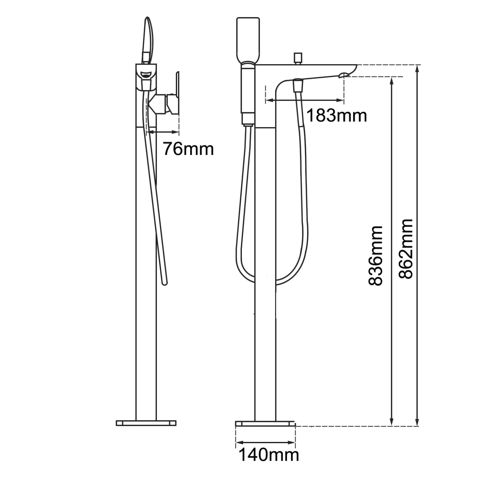 Black Freestanding Tap with Handheld Shower Aquaperla