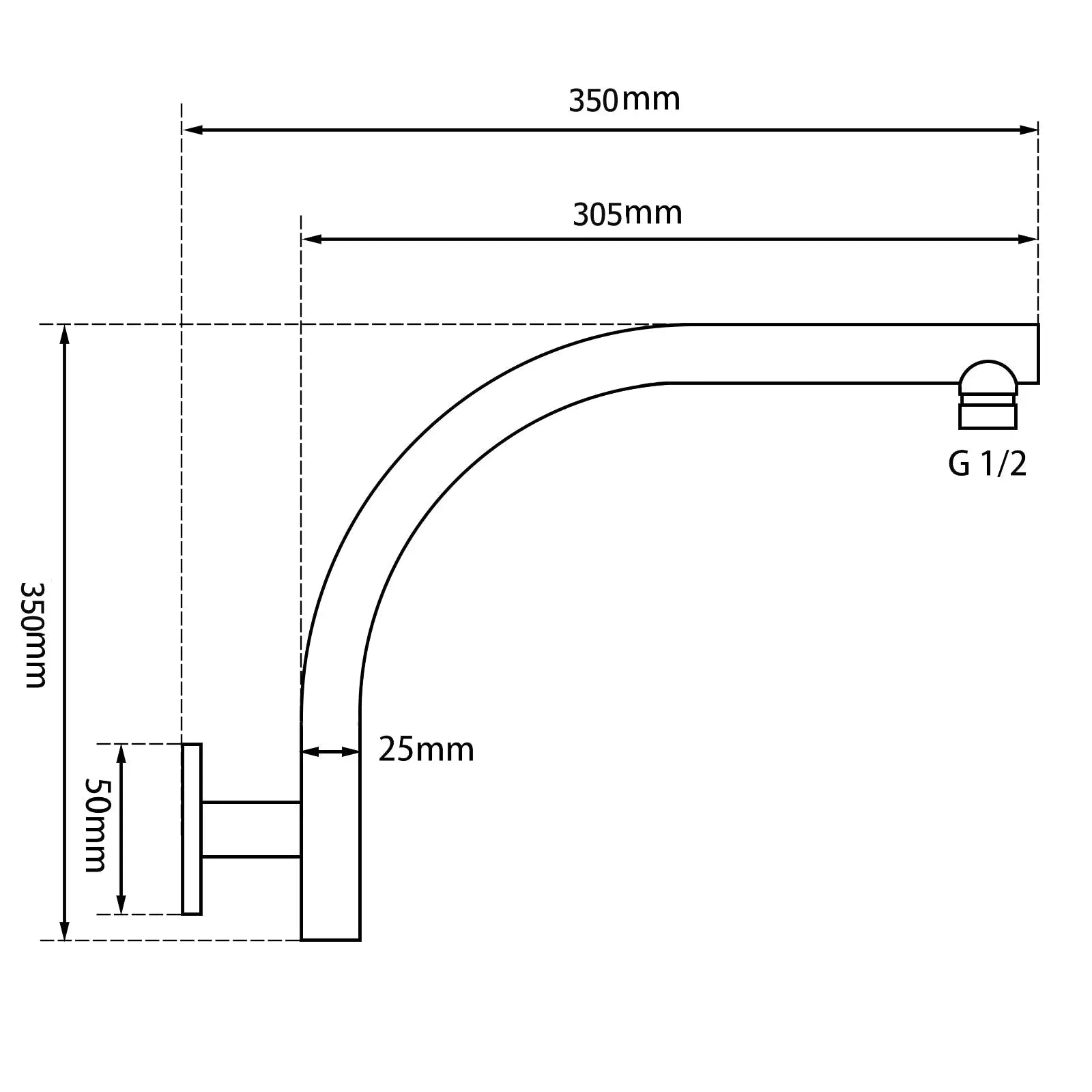 Black Wall Shower Arm Aquaperla