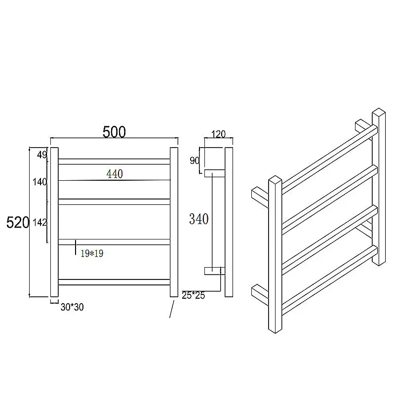 Chrome Heated Towel Rack 4 Bars Aquaperla