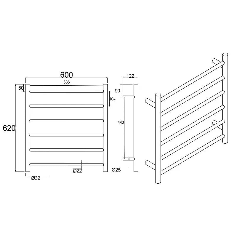 Chrome Heated Towel Rack 6 Bars Aquaperla