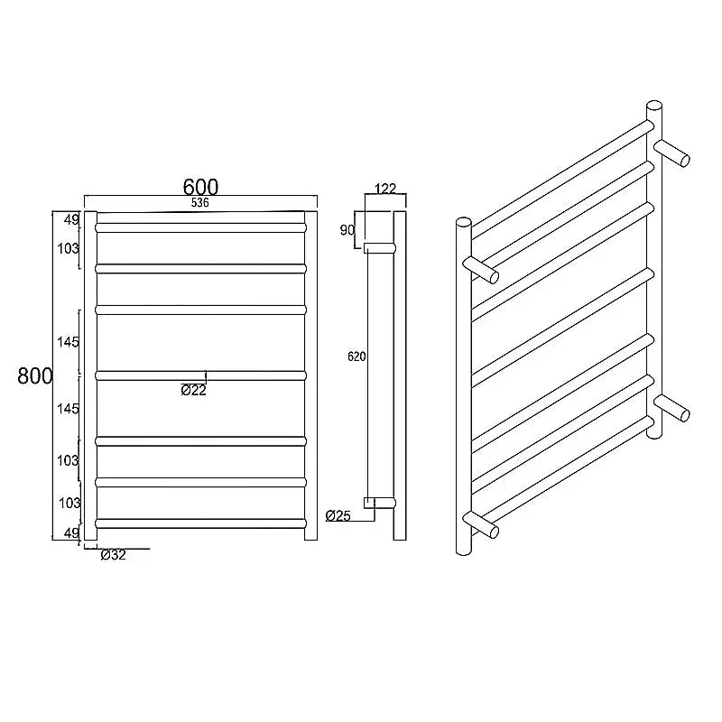Chrome Heated Towel Rack 7 Bars Aquaperla