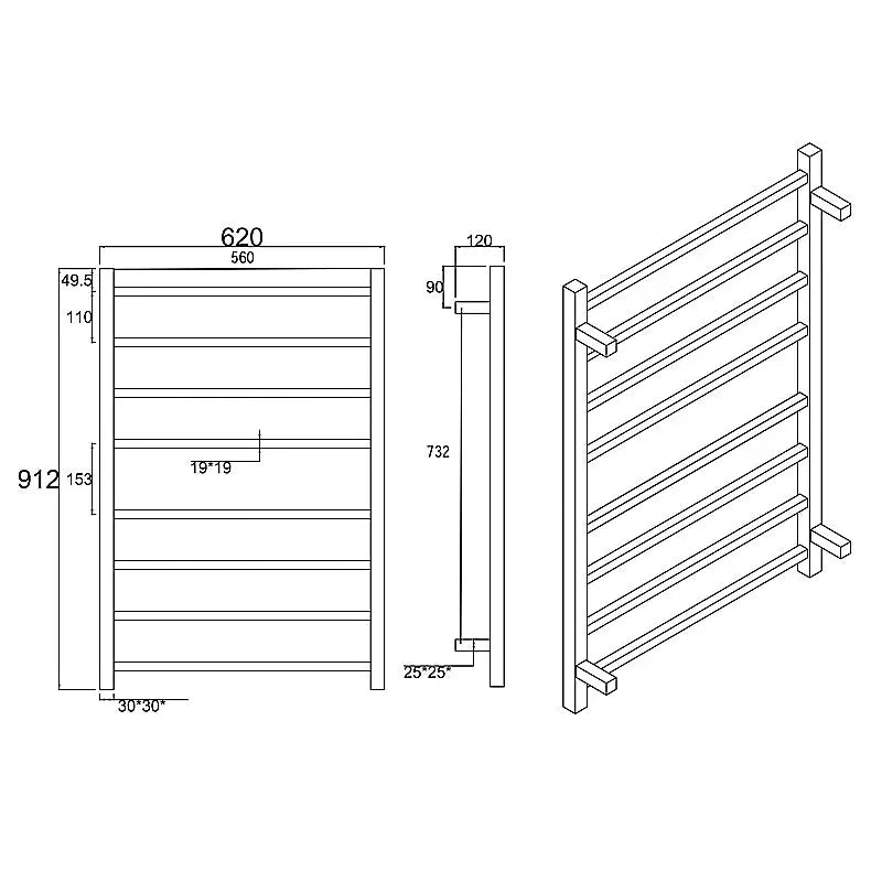 Chrome Heated Towel Rack 8 Bars Aquaperla