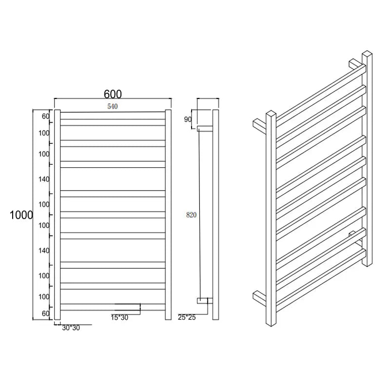 Chrome Heated Towel Rack 9 Bars Aquaperla