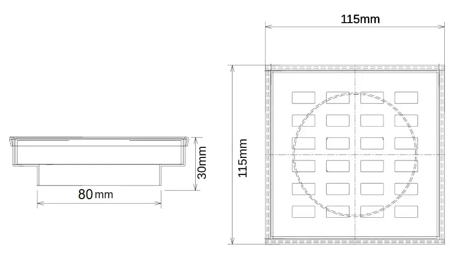 115x115x30mm Brushed Brass Grill Floor Drain Aquaperla