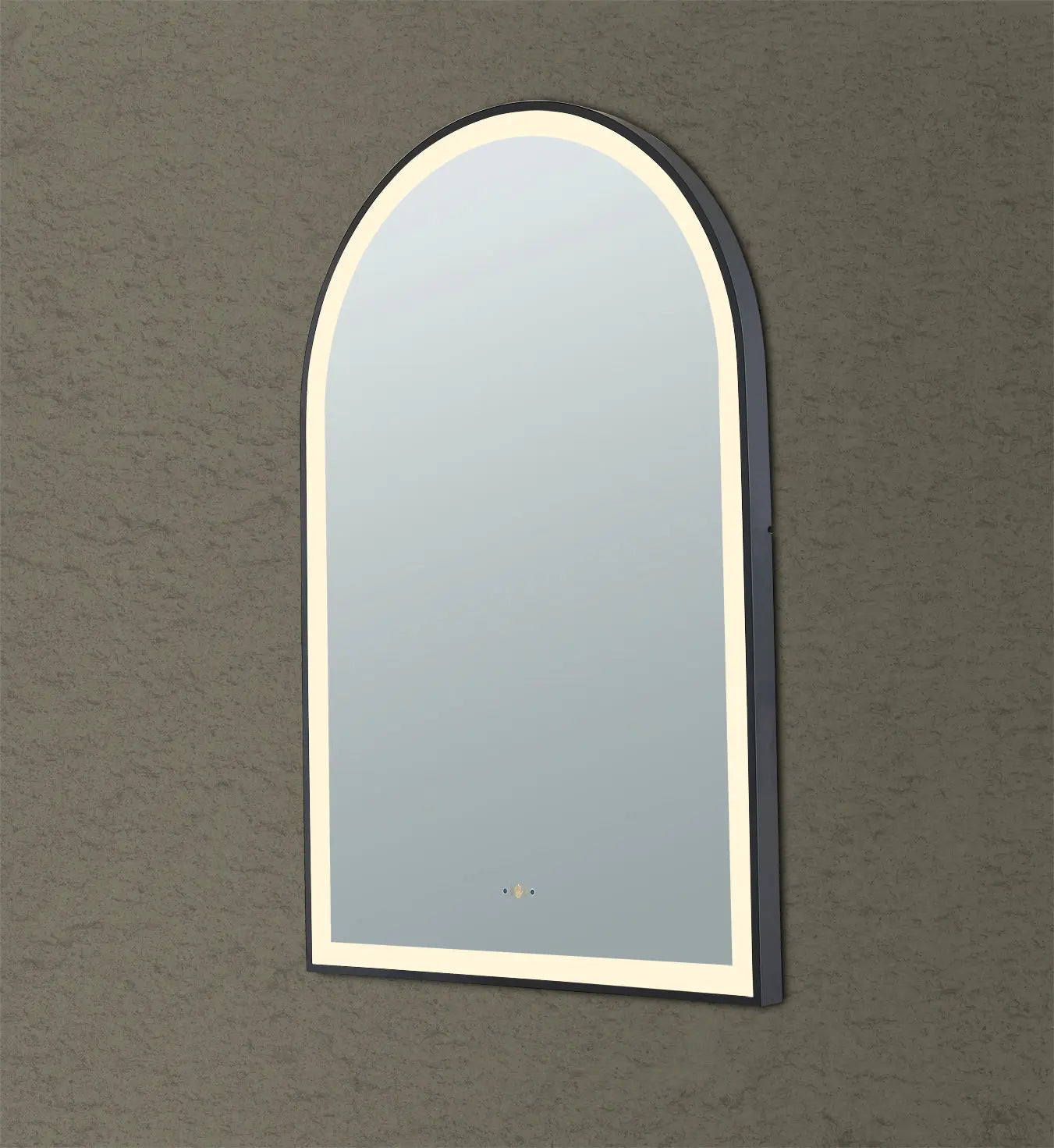 Aura Matte Black Arched Touchless 600 X 900 Framed LED Mirror - Three Light Temperatures Poseidonbk