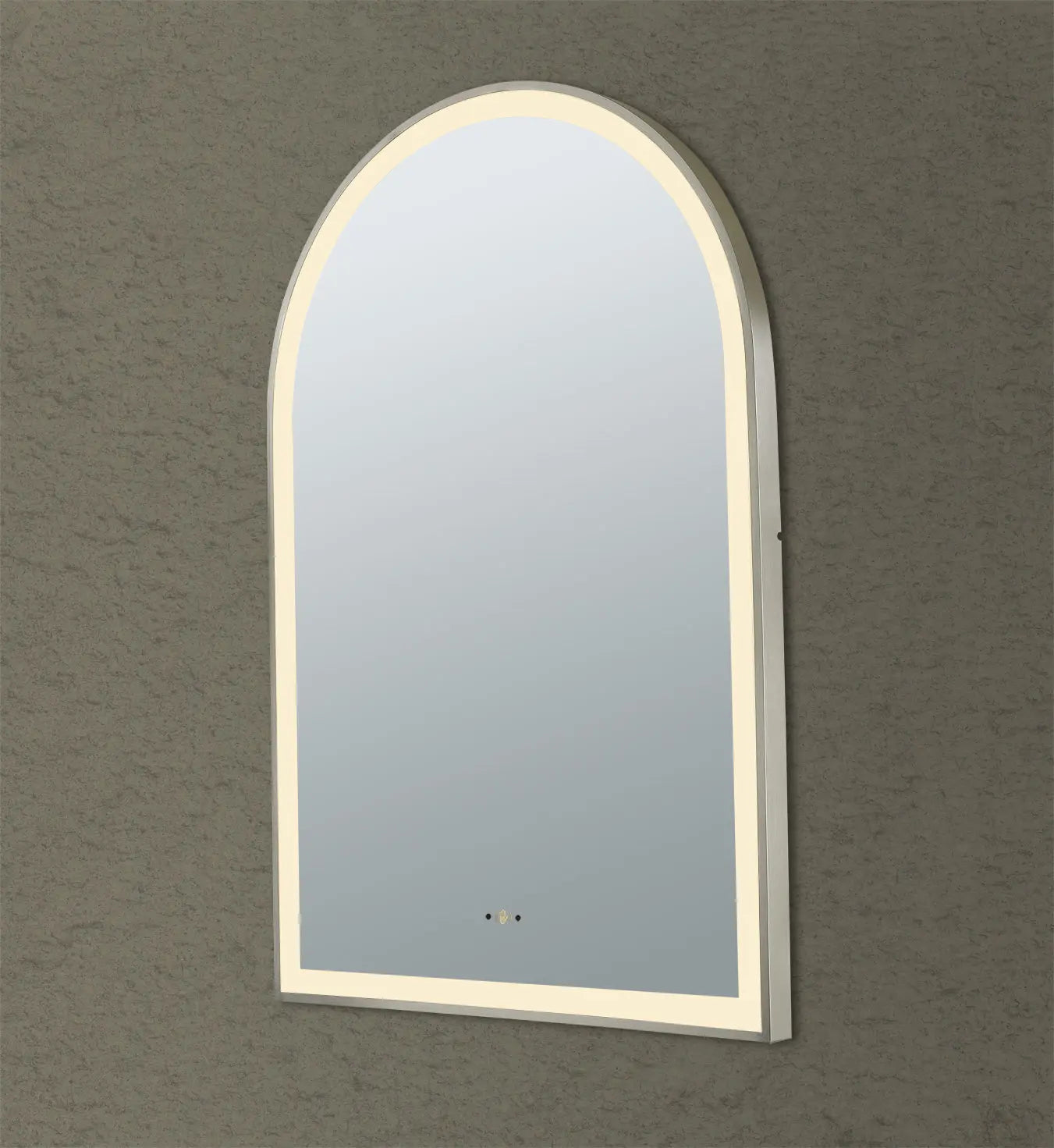 Aura Brushed Nickel Arched Touchless 600 X 900 Framed LED Mirror - Three Light Temperatures Poseidonbk