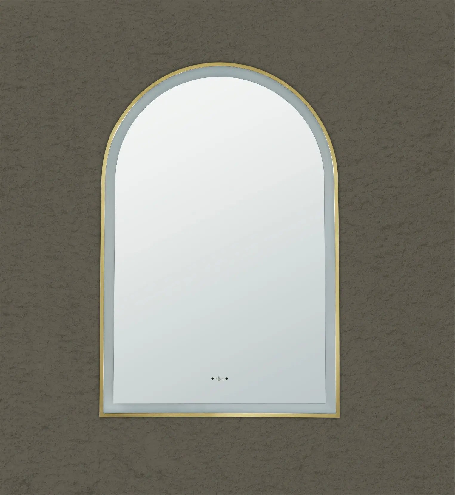 Aura Brushed Gold Arched Touchless 600 X 900 Framed LED Mirror - Three Light Temperatures Poseidonbk