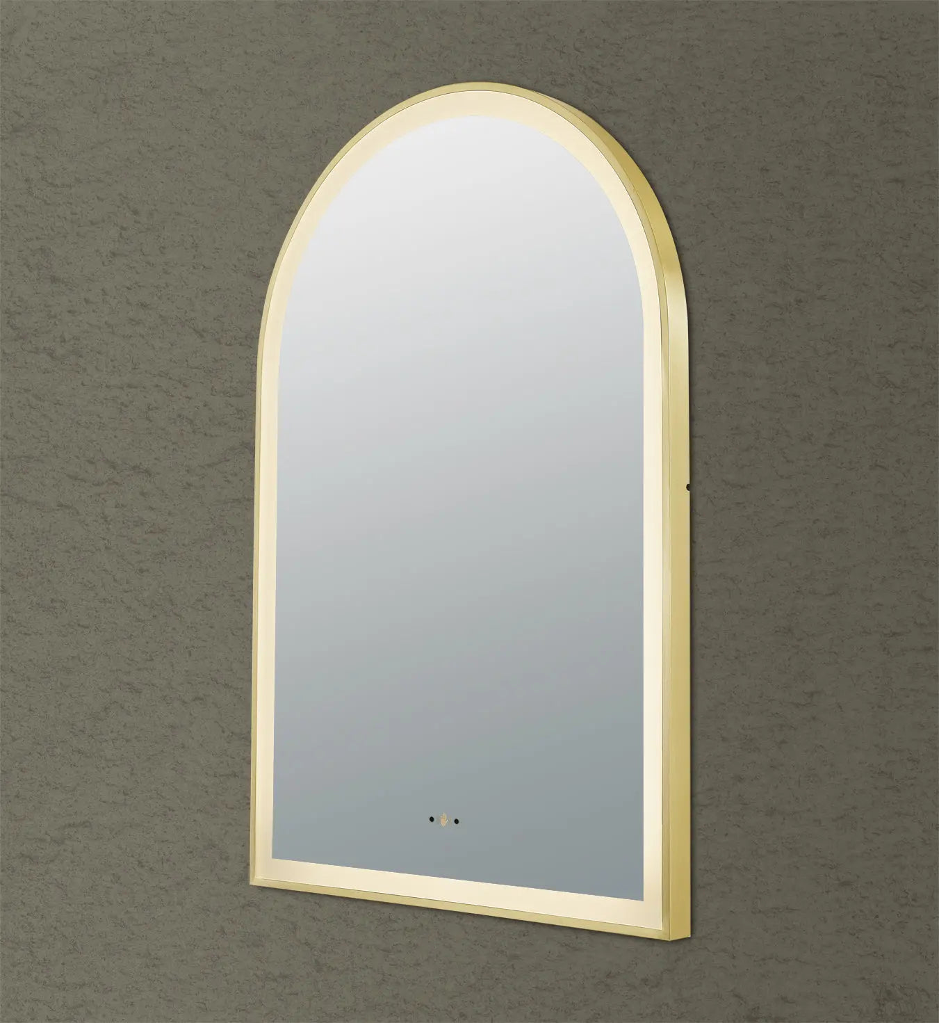 Aura Brushed Gold Arched Touchless 600 X 900 Framed LED Mirror - Three Light Temperatures Poseidonbk