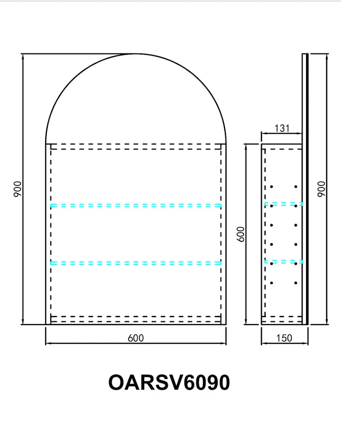 Olivia LED Mirror Cabinet 600X900X155mm Poseidonbk