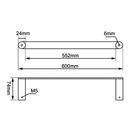 RUSHY - 600mm Brushed Brass Single Towel Rail Aquaperla