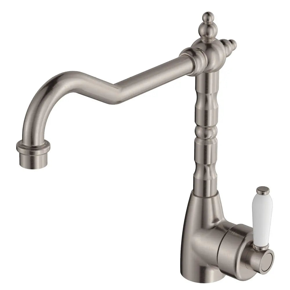 Eleanor Shepherds Crook Sink Mixer, Brushed Nickel / Ceramic fienza