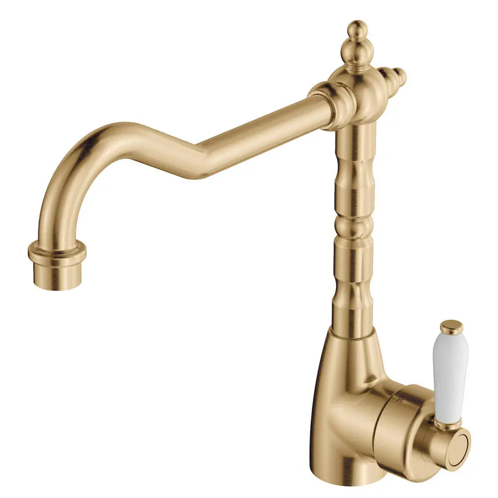 Eleanor Shepherds Crook Sink Mixer, Urban Brass / Ceramic fienza
