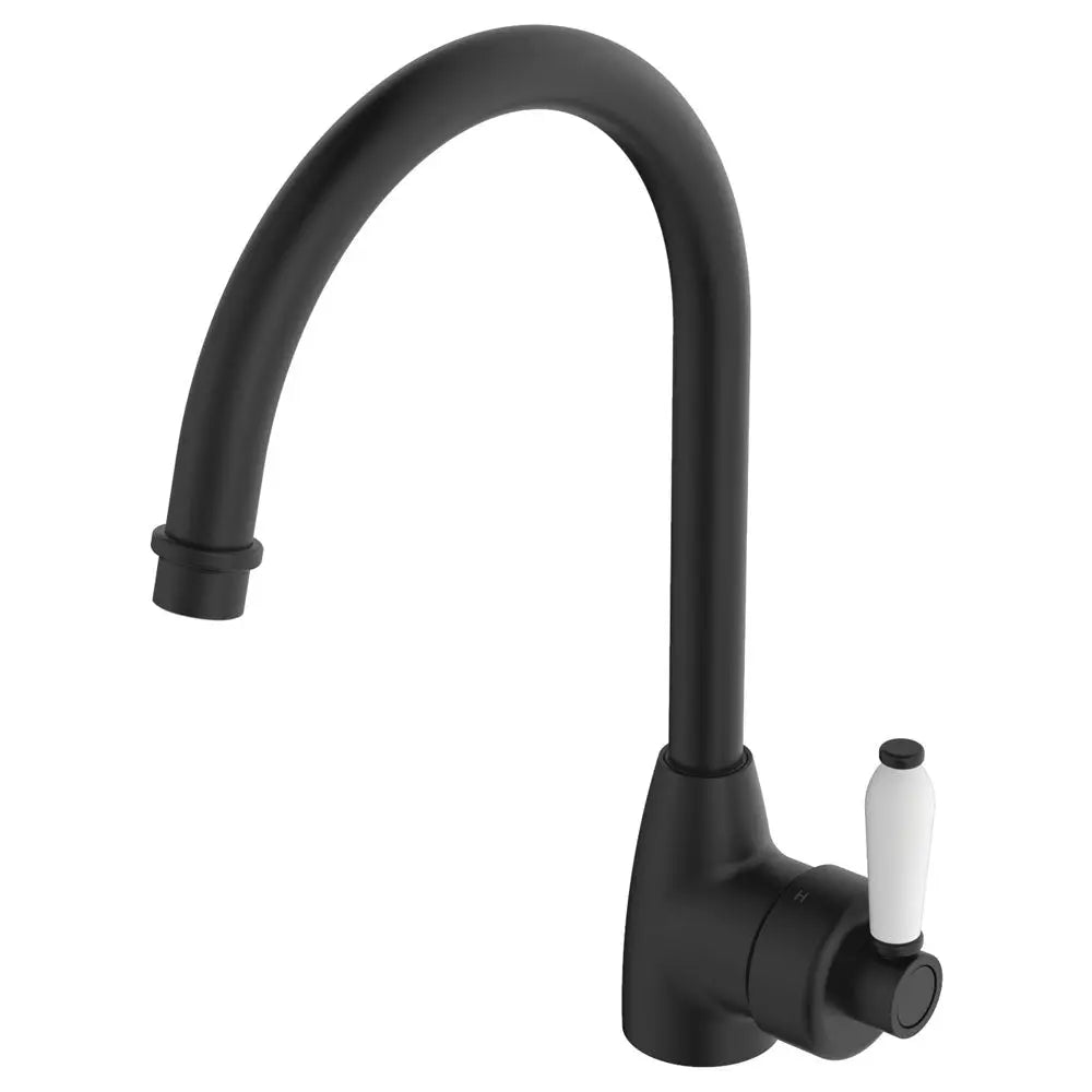 Eleanor Gooseneck Sink Mixer, Matte Black / Ceramic fienza