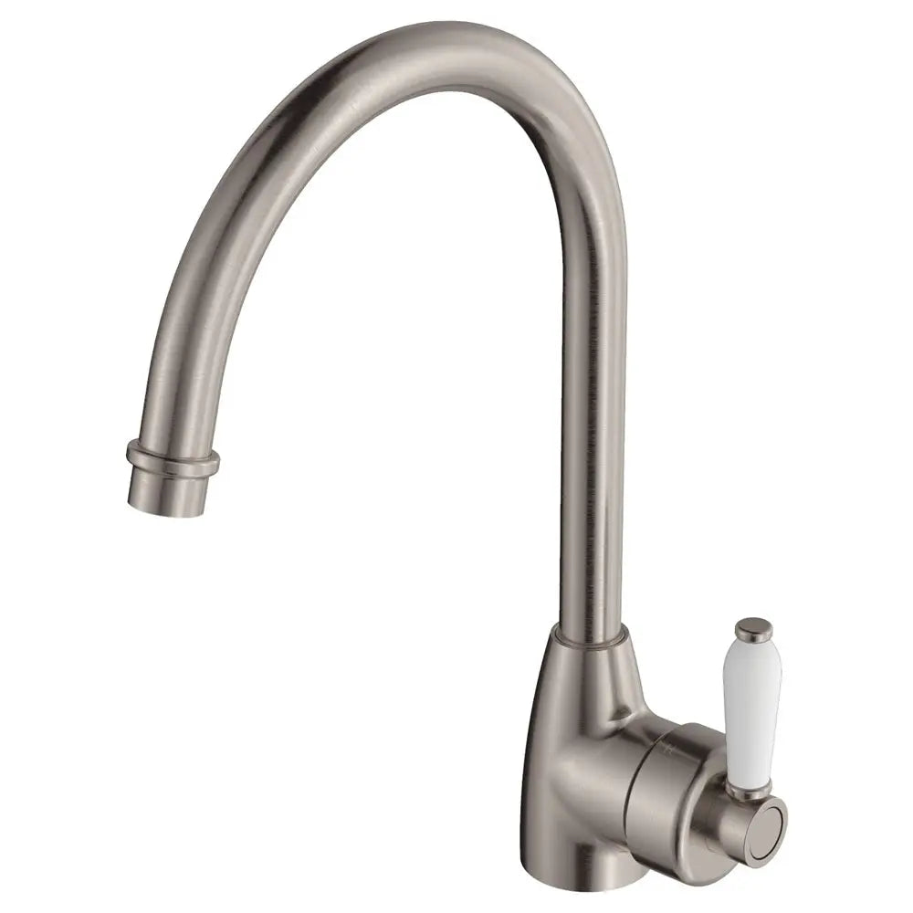 Eleanor Gooseneck Sink Mixer, Brushed Nickel / Ceramic fienza