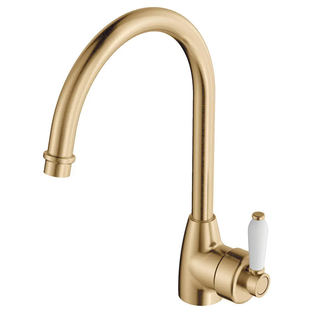 Eleanor Gooseneck Sink Mixer, Urban Brass / Ceramic fienza
