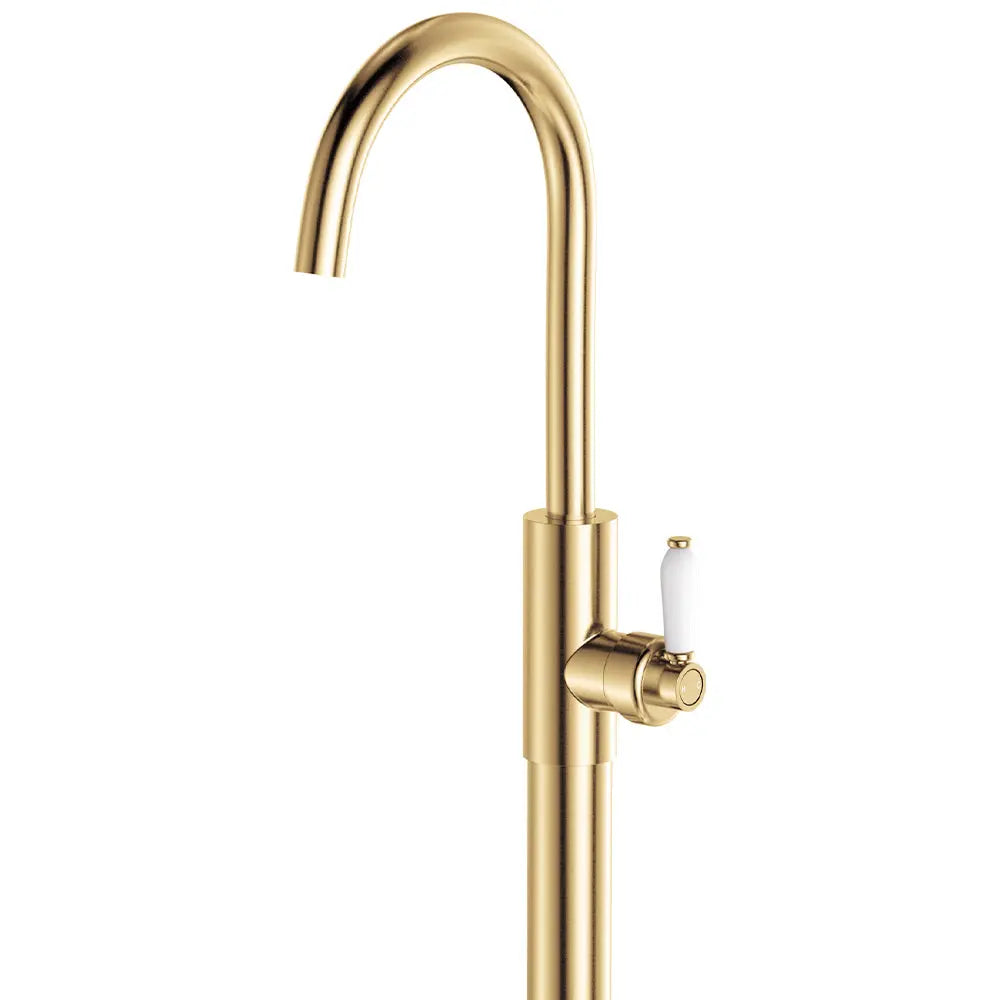 Eleanor Floor Mounted Basin/Bath Mixer, Urban Brass / Ceramic fienza