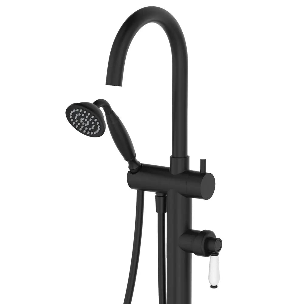 Eleanor Floor Mixer & Shower, Matte Black / Ceramic fienza