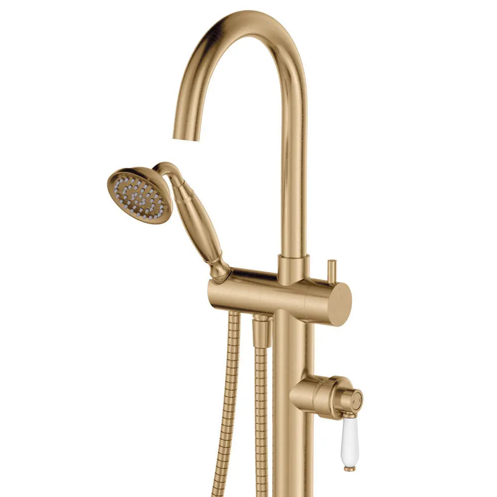 Eleanor Floor Mixer & Shower, Urban Brass / Ceramic fienza