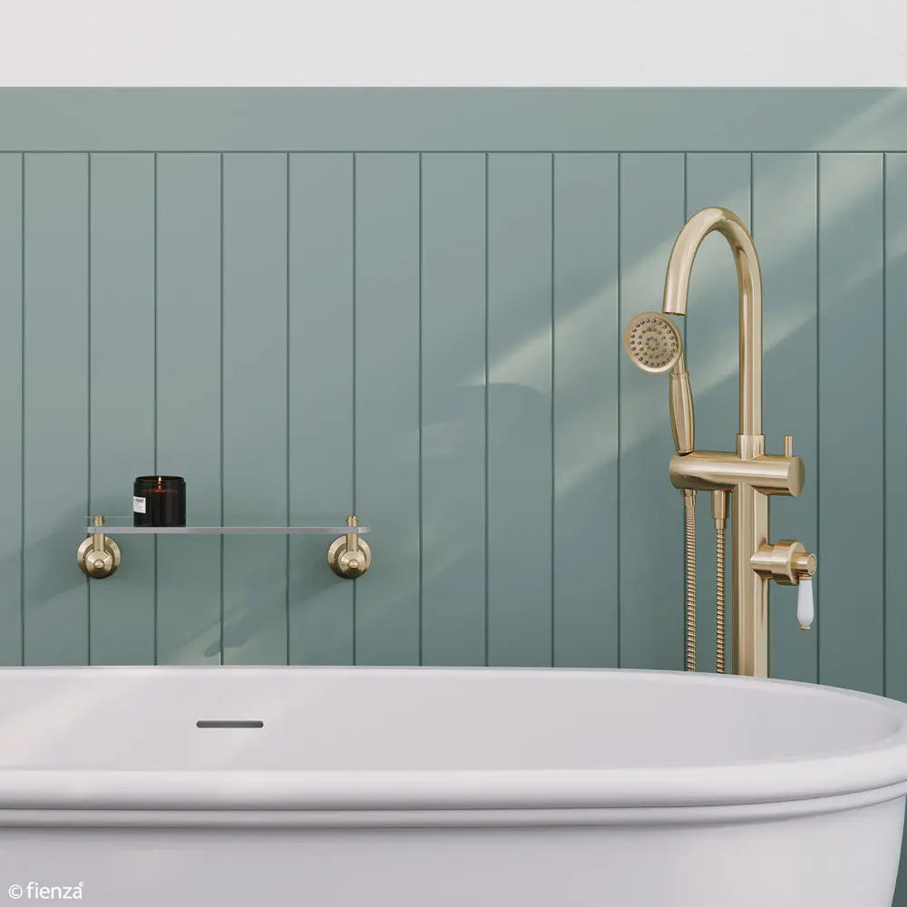 Eleanor Floor Mixer & Shower, Urban Brass / Ceramic fienza