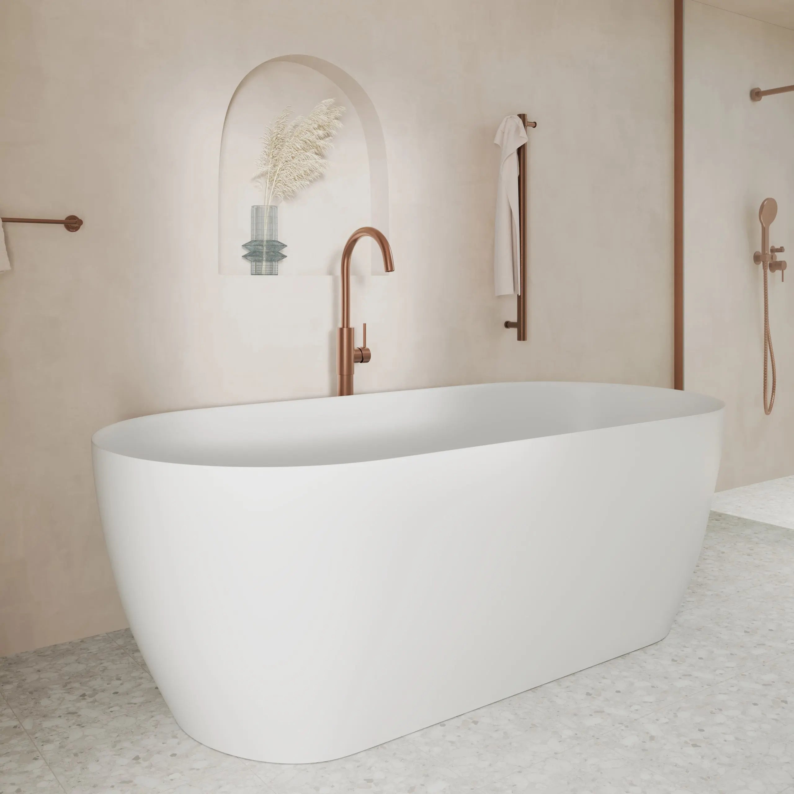 Kaya Floor Mounted Bath Mixer, Brushed Copper fienza