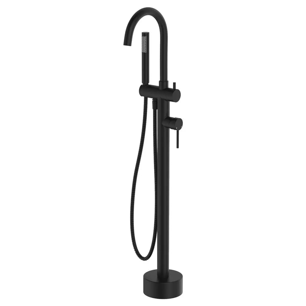 Kaya Floor Mounted Bath Mixer With Hand Shower, Matte Black fienza