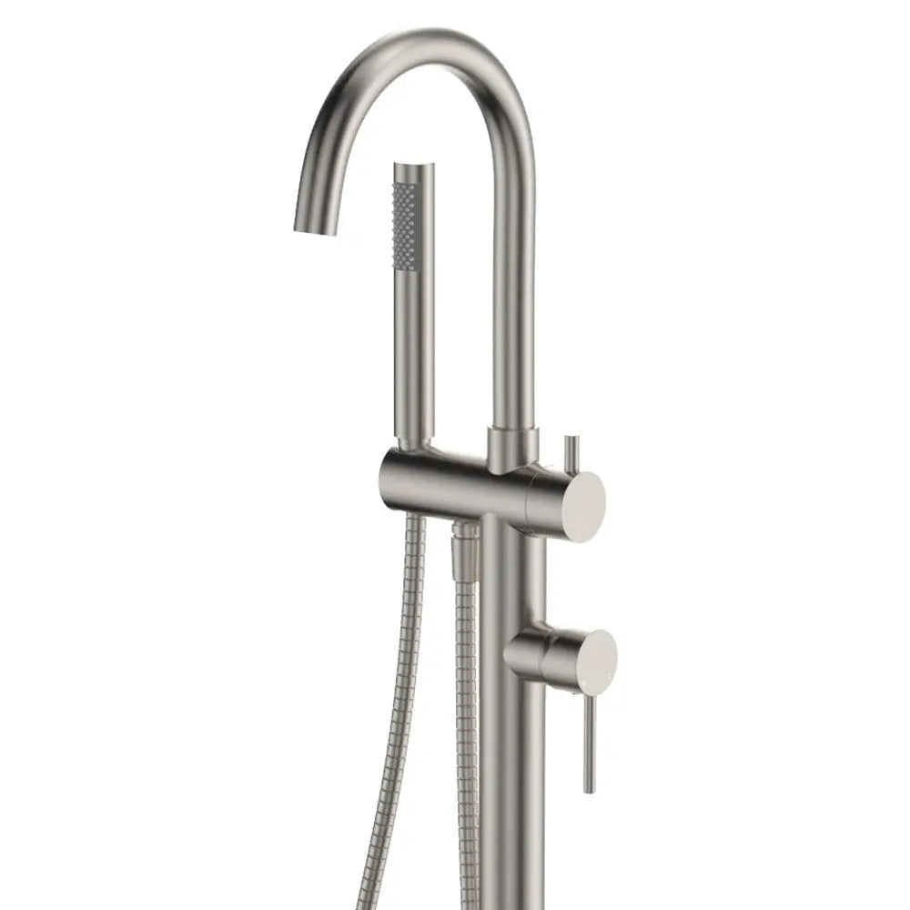 Kaya Floor Mounted Bath Mixer With Hand Shower, Brushed Nickel fienza