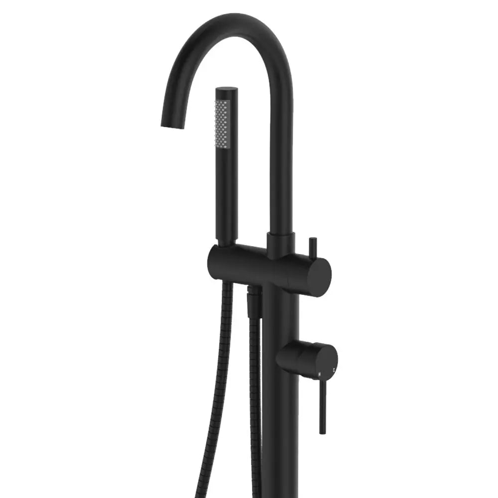 Kaya Floor Mounted Bath Mixer With Hand Shower, Matte Black fienza