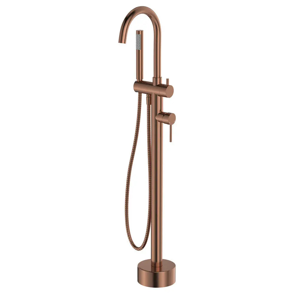 Kaya Floor Mounted Bath Mixer With Hand Shower, Brushed Copper fienza