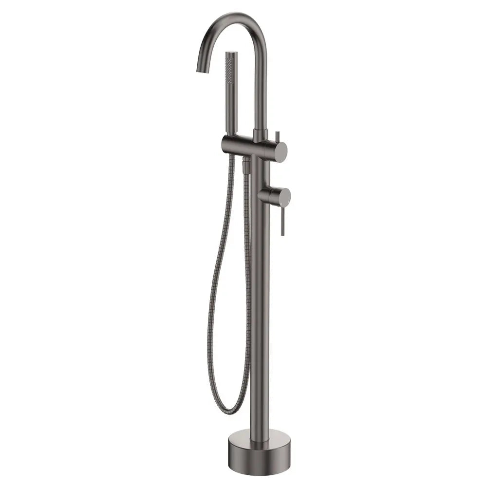 Kaya Floor Mounted Bath Mixer With Hand Shower, Gun Metal fienza
