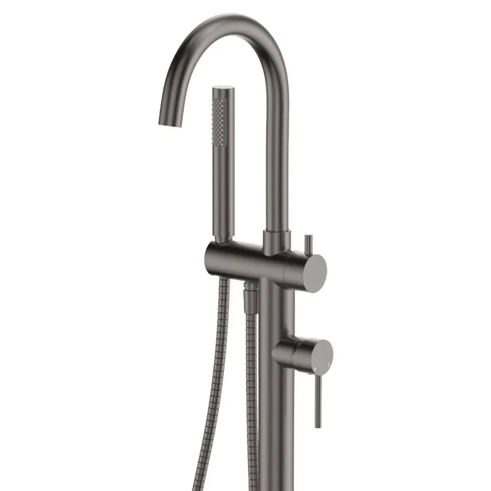 Kaya Floor Mounted Bath Mixer With Hand Shower, Gun Metal fienza