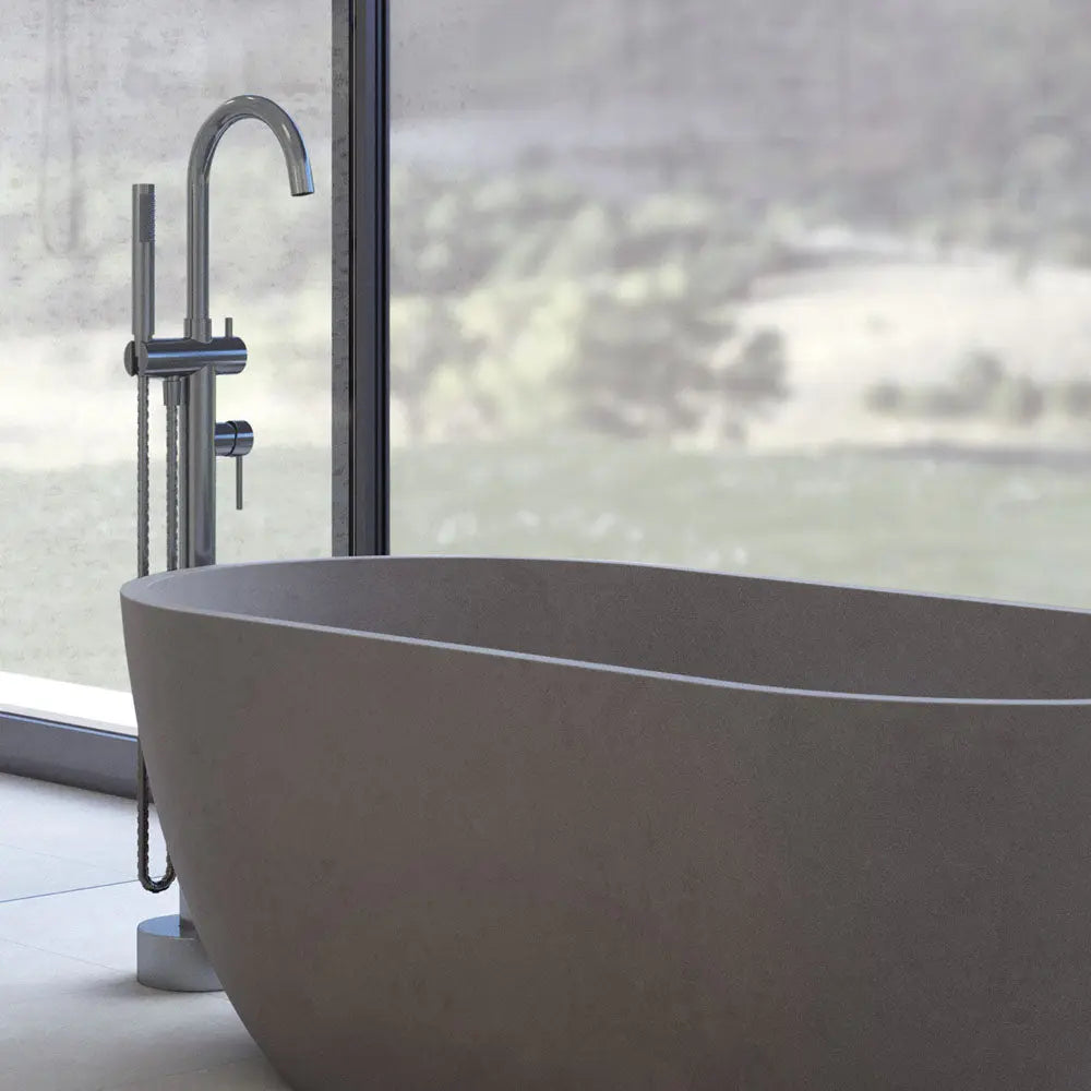 Kaya Floor Mounted Bath Mixer With Hand Shower, Gun Metal fienza