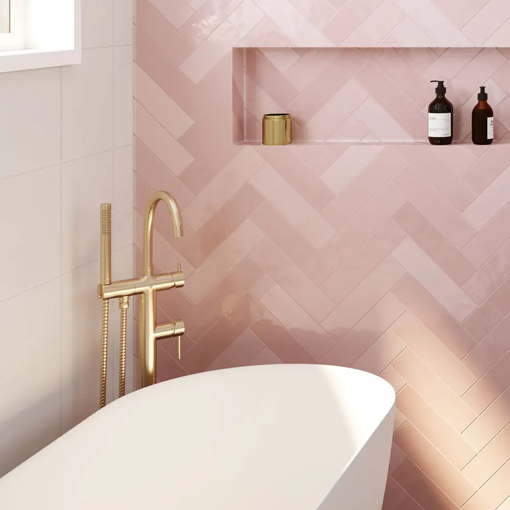 Kaya Floor Mounted Bath Mixer With Hand Shower, Urban Brass fienza