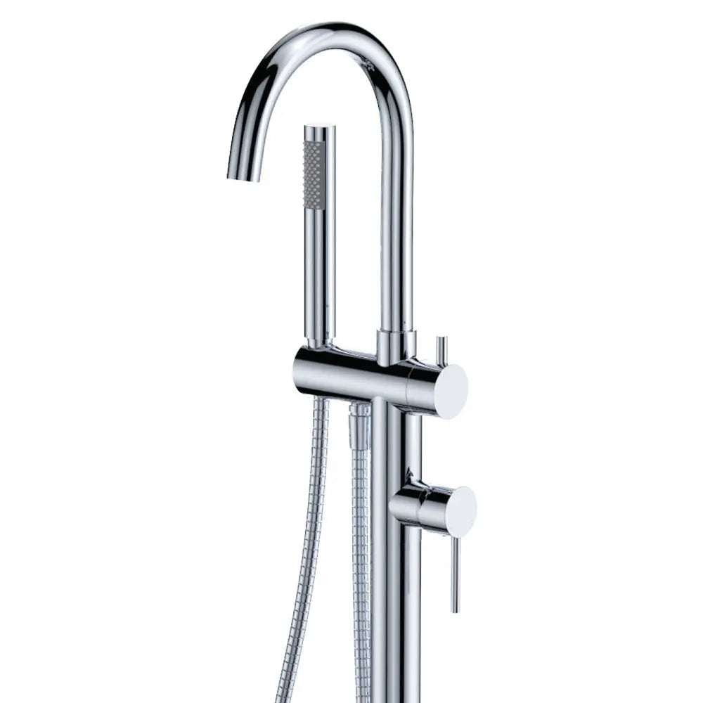 Kaya Floor Mounted Bath Mixer With Hand Shower, Chrome fienza