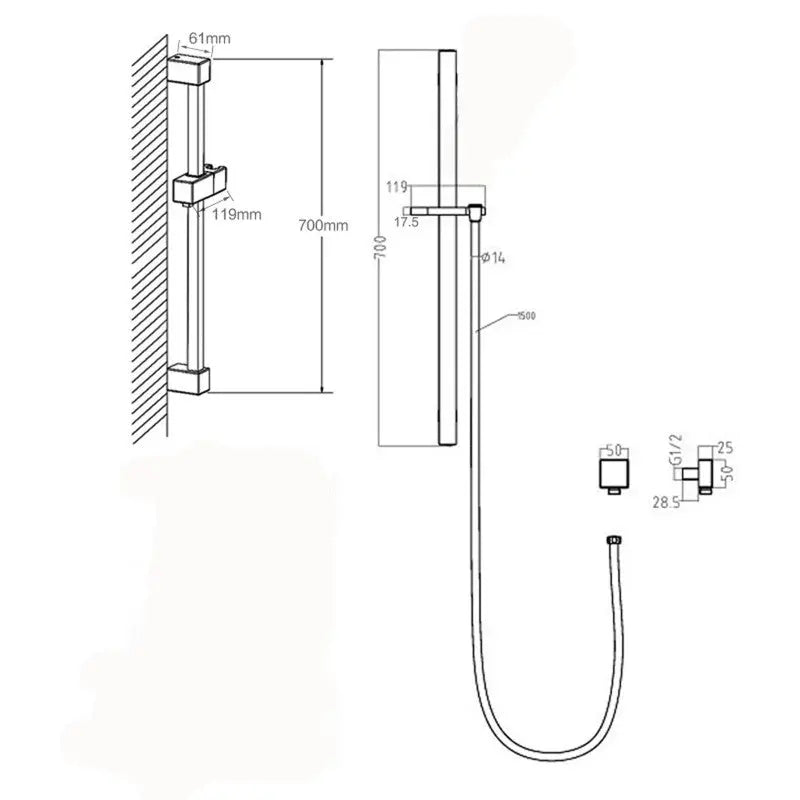 Chrome Shower Rail Aquaperla
