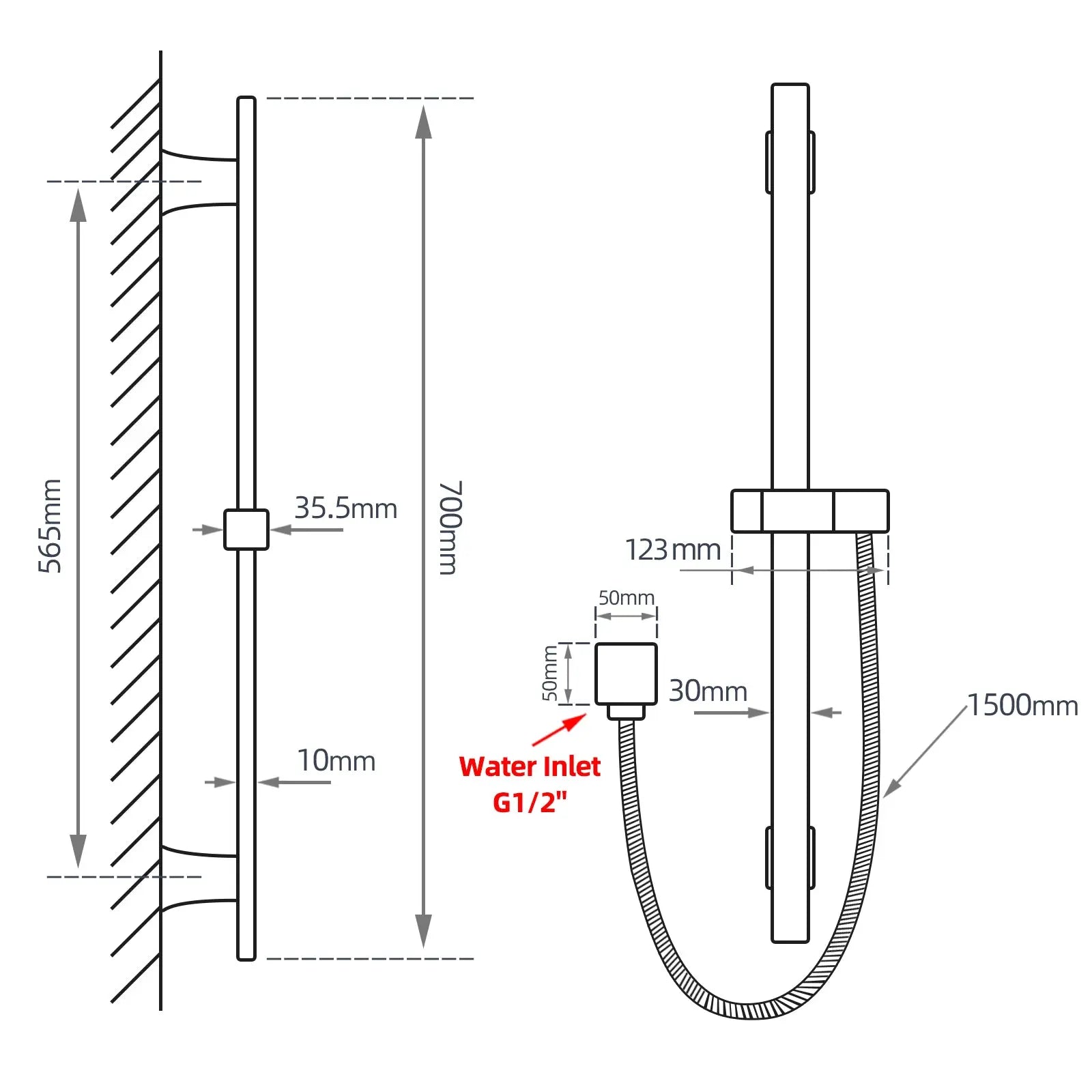 Black Shower Rail Aquaperla