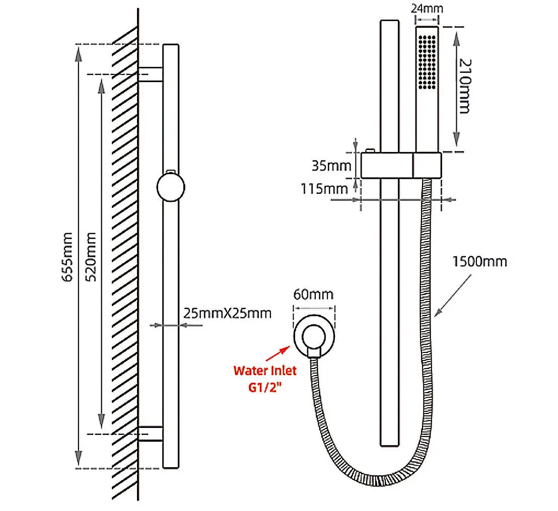 Brushed Brass Shower Rail with Handheld Shower Aquaperla