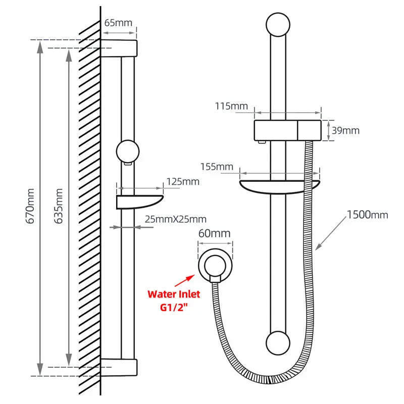 Chrome Shower Rail with Soap Dish Aquaperla