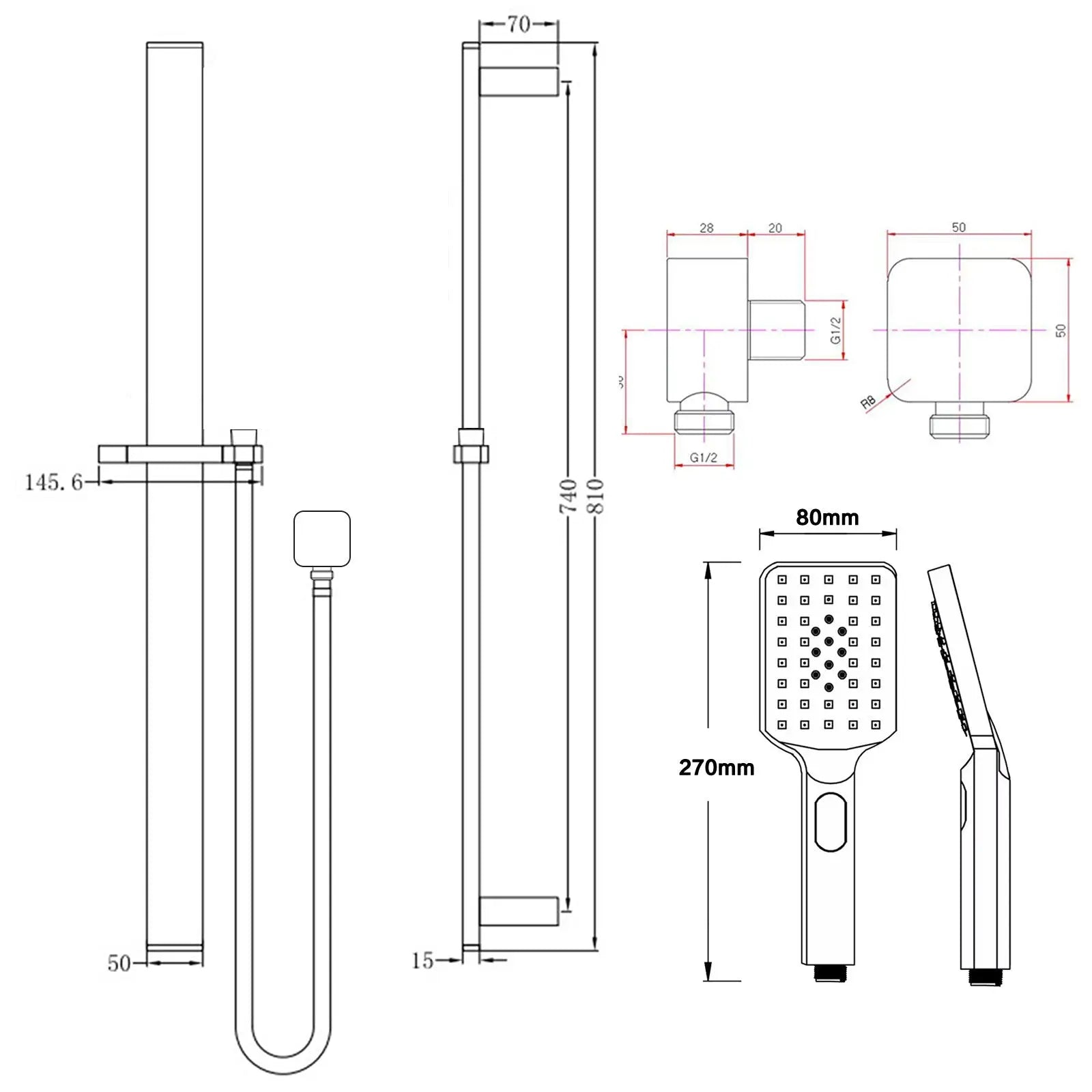 Chrome Shower Rail with Handheld Shower Aquaperla