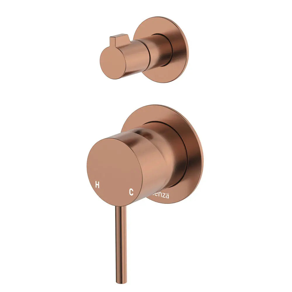 Kaya Wall Diverter Mixer, Small Round Plates, Brushed Copper fienza