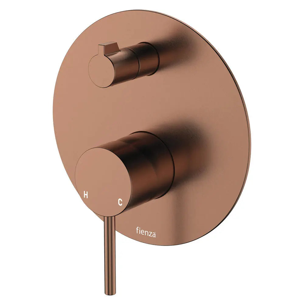 Kaya Wall Diverter Mixer, Large Round Plate, Brushed Copper fienza