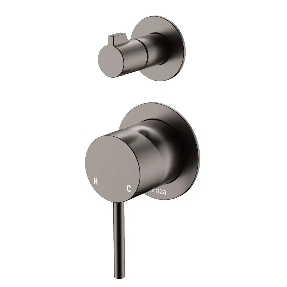 Kaya Wall Diverter Mixer, Small Round Plates, Gun Metal fienza