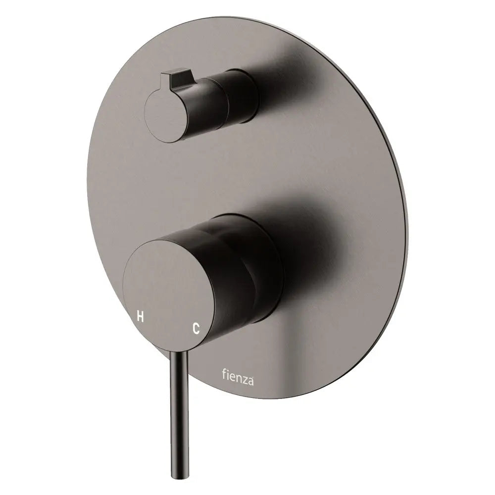 Kaya Wall Diverter Mixer, Large Round Plate, Gun Metal fienza