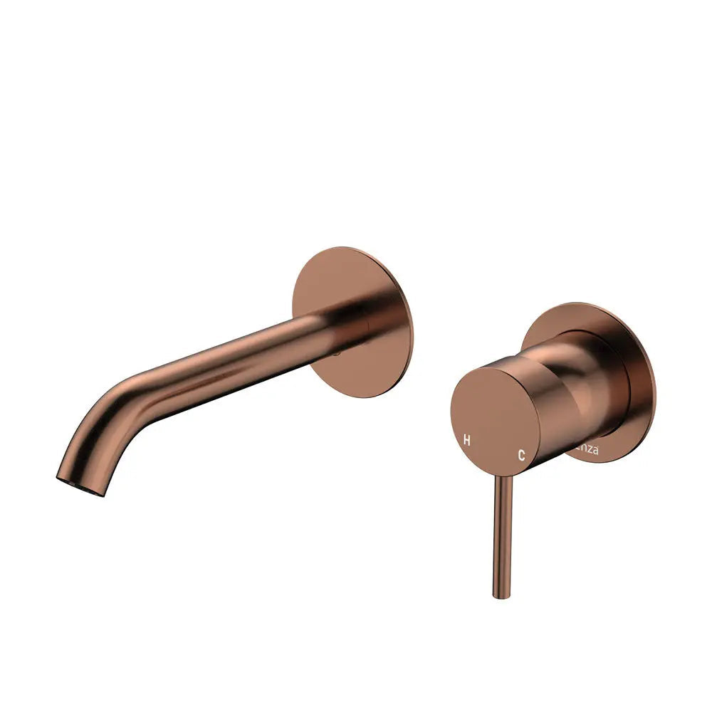 Kaya Basin/Bath Wall Mixer Set, Round Plates, 160mm Outlet, Brushed Copper fienza