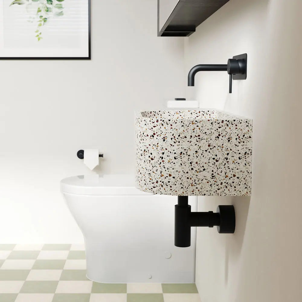 Kaya Basin/Bath Wall Mixer Set, Rectangular Plates, 130mm Outlet, Matte Black fienza