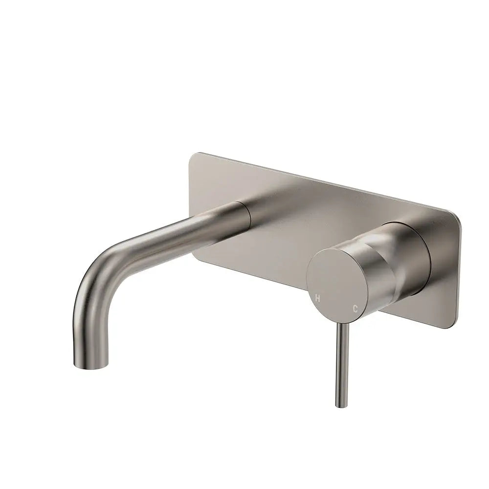 Kaya Basin/Bath Wall Mixer Set, Rectangular Plates, 130mm Outlet, Brushed Nickel fienza