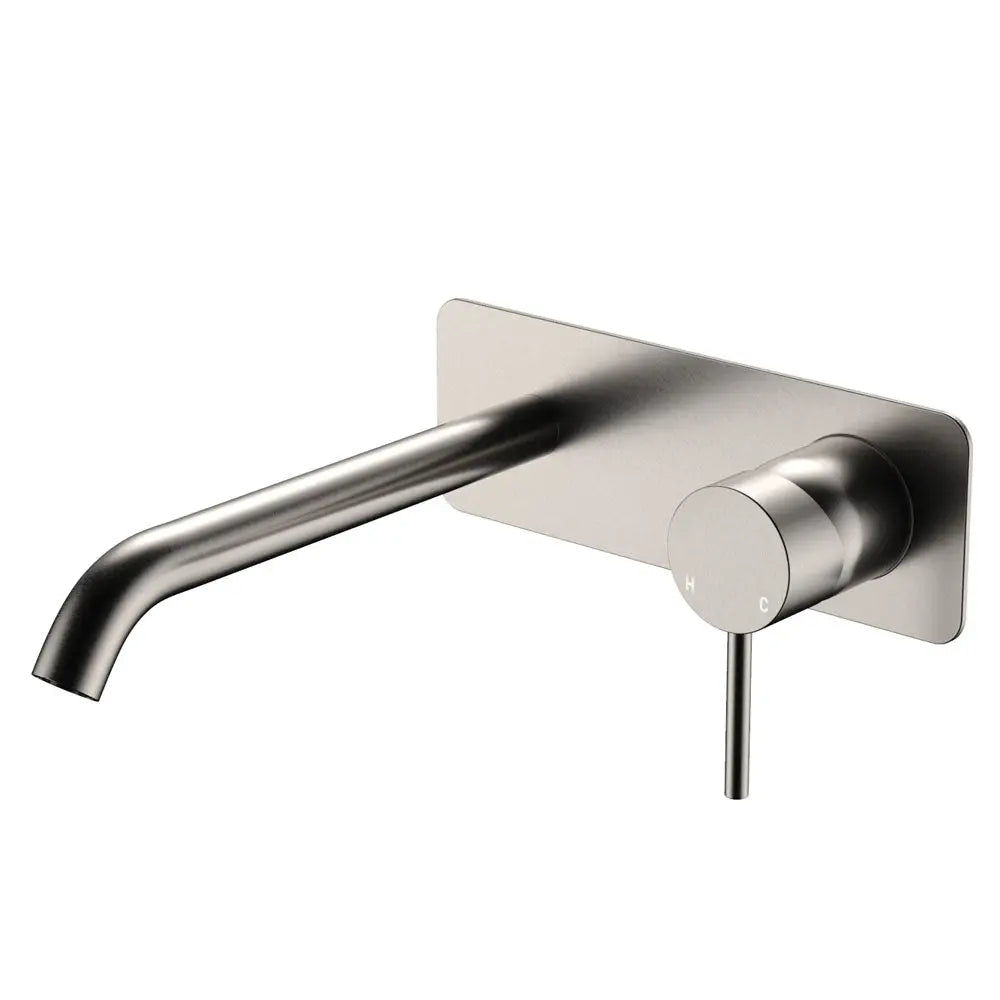 Kaya Basin/Bath Wall Mixer Set, Rectangular Plate, 200mm Outlet, Brushed Nickel fienza