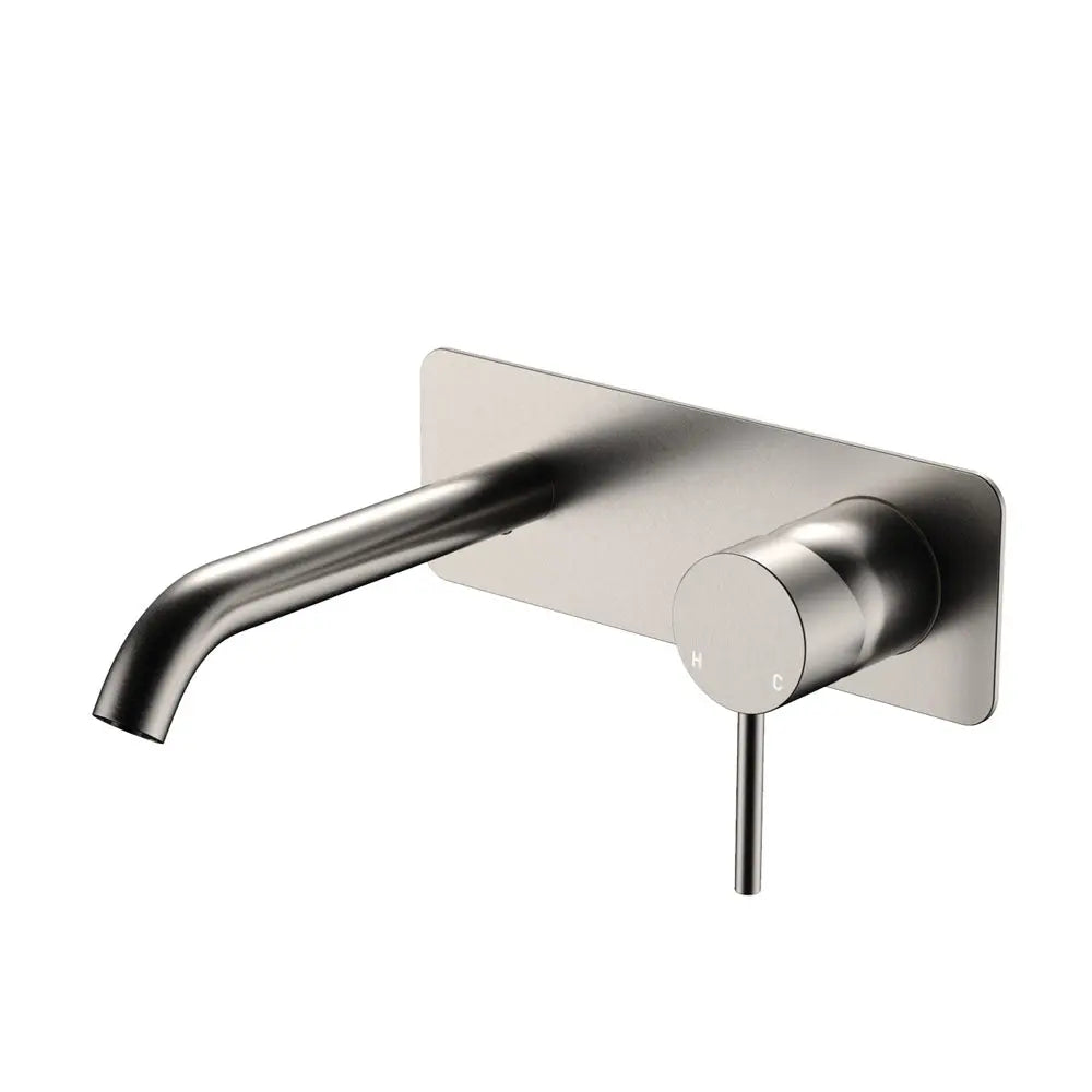 Kaya Basin/Bath Wall Mixer Set, Rectangular Plate, 160mm Outlet, Brushed Nickel fienza