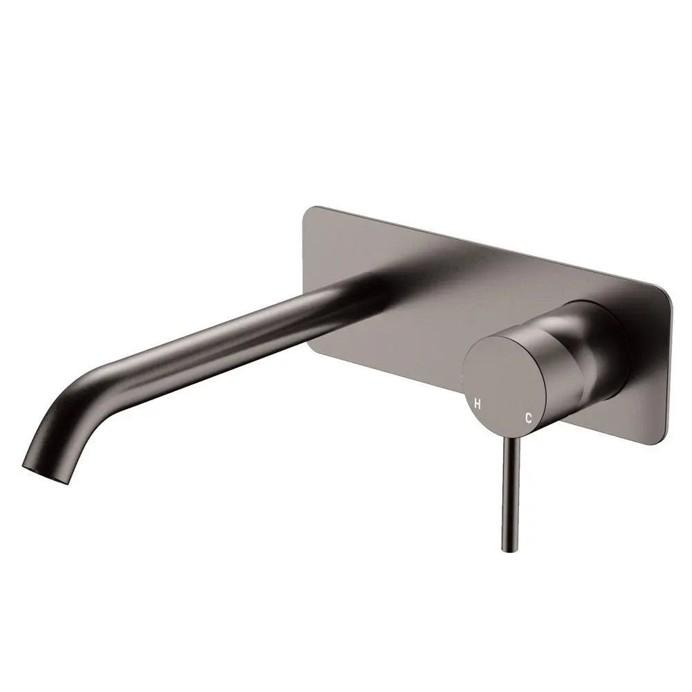 Kaya Basin/Bath Wall Mixer Set, Rectangular Plate, 200mm Outlet, Gun Metal fienza
